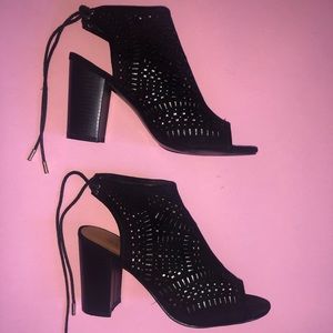 Black cut out wedge heels